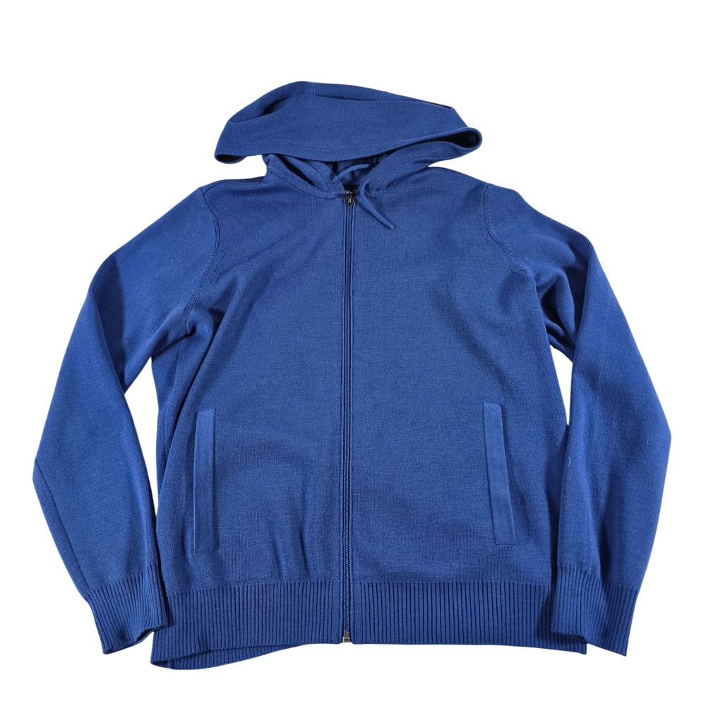 Saint James Blue Wool Full Zip Hoodie Knit Sweater French Design USA 10 SM